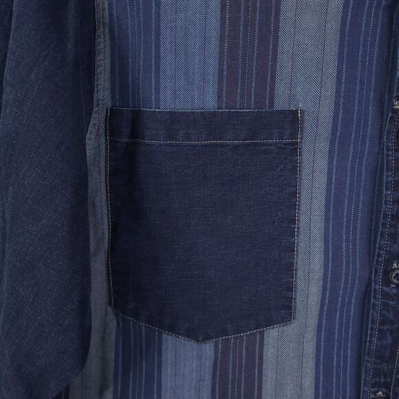 Vintage Marithe Francois Girbaud denim patchwork Button Up Shirt 3XL Long Sleeve - Picture 5 of 14